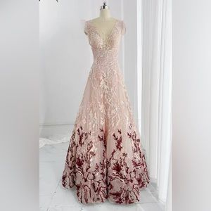 Gown size M(6) Light pink fairy see-through deep V-neck slim A-line dress